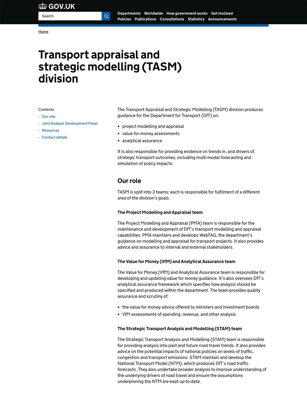 DfT Transport Appraisal and Strategic Modelling